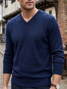 Geoffrey Beene Super Soft V-Neck Sweater Navy Blue Men's Size Small Casual